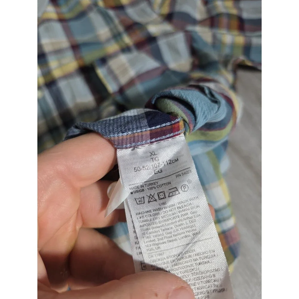 Banana Republic Slim Fit Plaid Button Up Shirt Blue Multicolor Cotton Mens XL